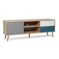 TV-LOWBOARD Eiche Sonoma, Petrol, weiß und grau, Fernsehtisch Tricolor skandinavisch - Eichefarben/Petrol, Holz/Holzwerkstoff (150/52/40cm) - Furn.Design