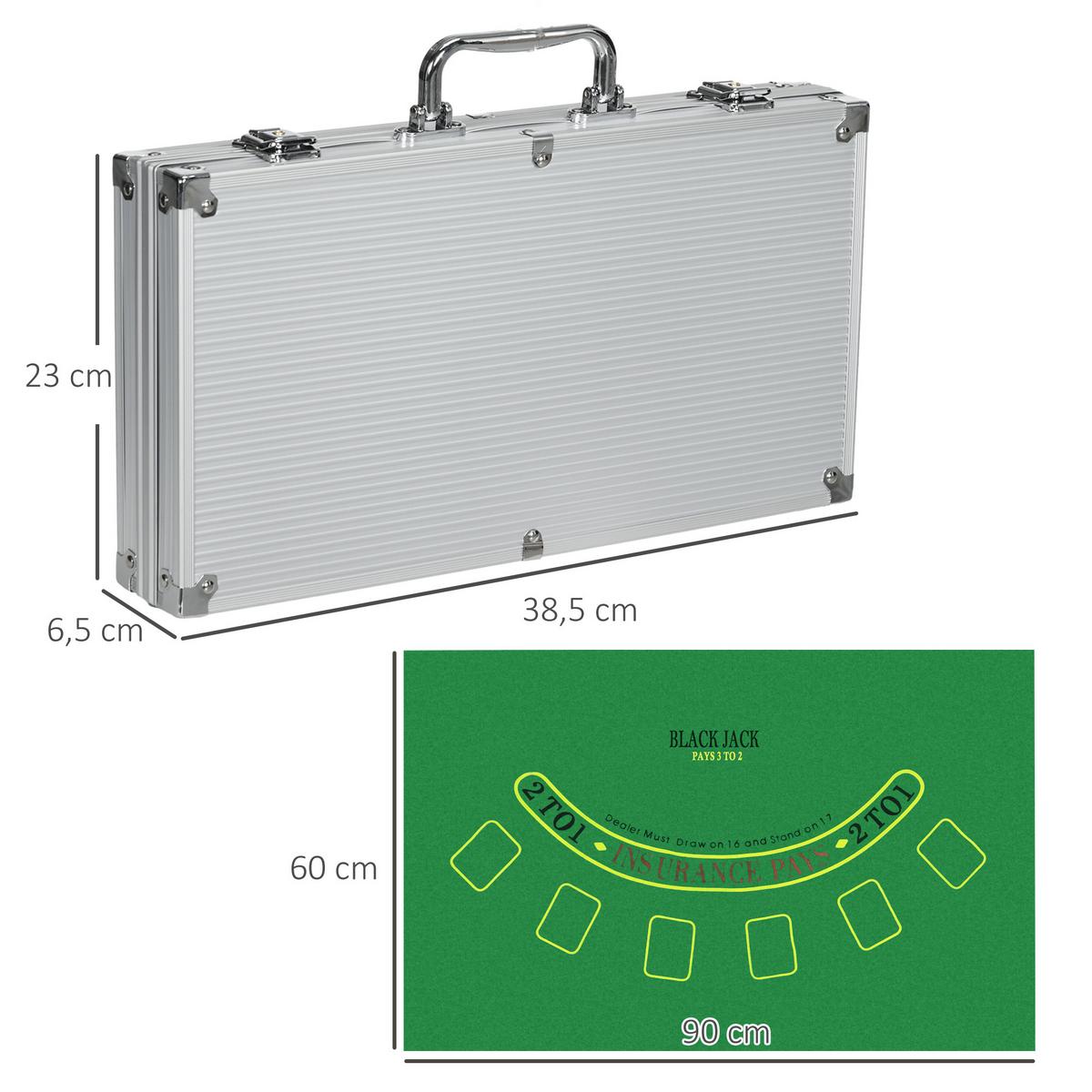 POKERKOFFER Set, 300 Pokerchips 11,5 Gramm, Pokerset mit Schloss Silber - Silberfarben, Metall (23/38.5cm) - SPORTNOW