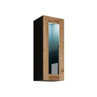 HÄNGEVITRINE 90 Vigo Glas mit blauer LED Beleuchtung - Eiche Wotan/Schwarz, Holzwerkstoff (35/90/32cm) - MIRJAN24