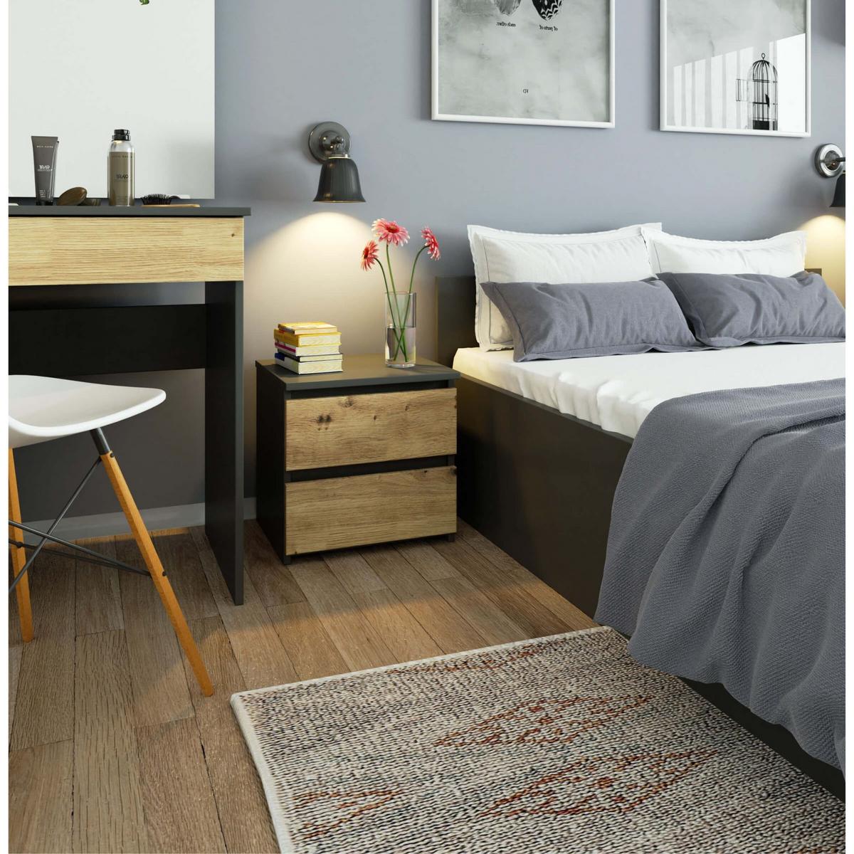 NACHTTISCH Graphit Grau, Eiche Artisan 40/40/35 - Eiche Artisan, Holzwerkstoff (40/40/35cm) - RAUMHIRSCH FURNITURE