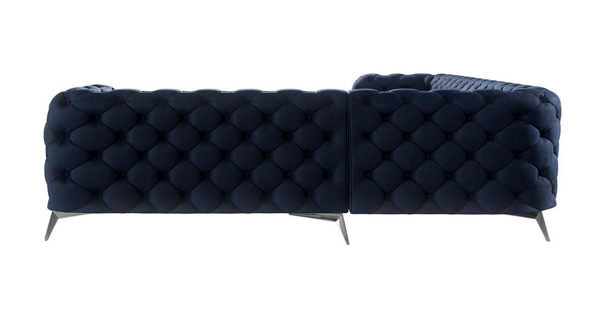 ECKSOFA Chesterfield Laura Marineblau Samt - Silberfarben/Dunkelblau, Holz/Textil (323/264cm) - S-Style Möbel