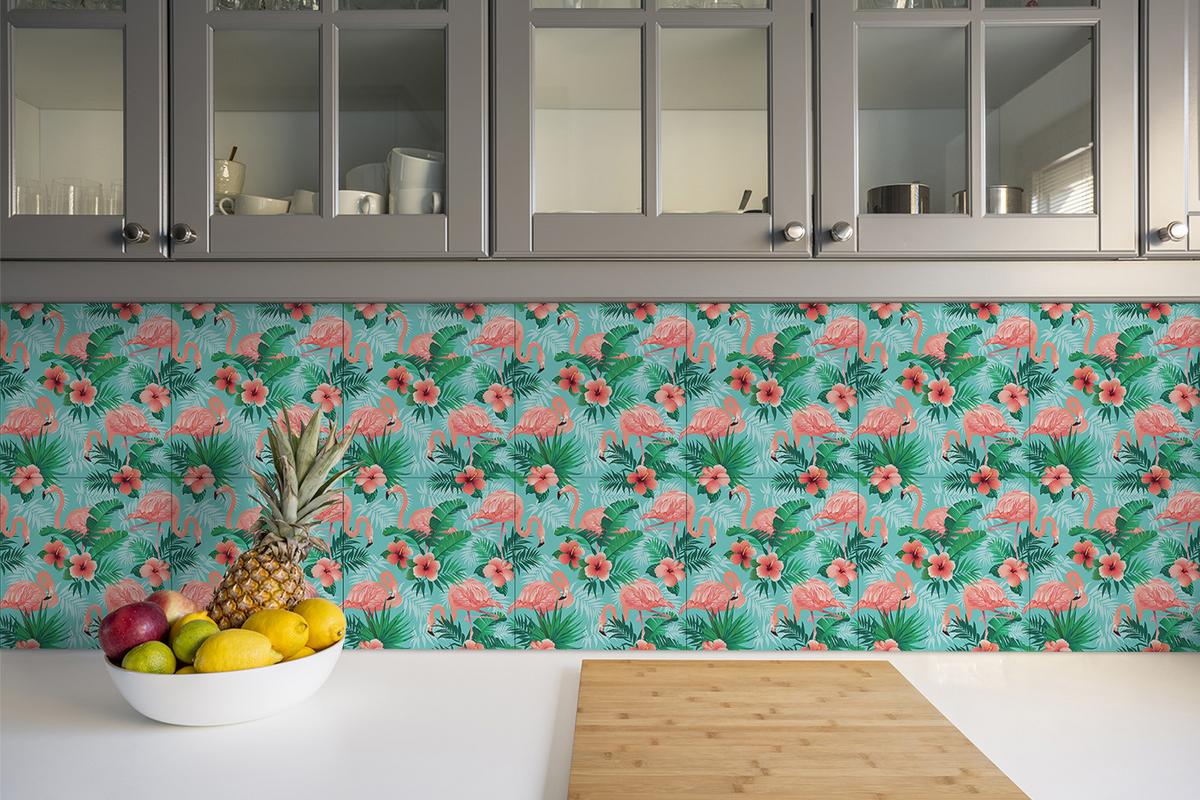 SELBSTKLEBENDE Wandfliesen 9 Stück 30x30 cm - Flamingos - Multicolor, Textil (30/1.6/30cm) - TULUP