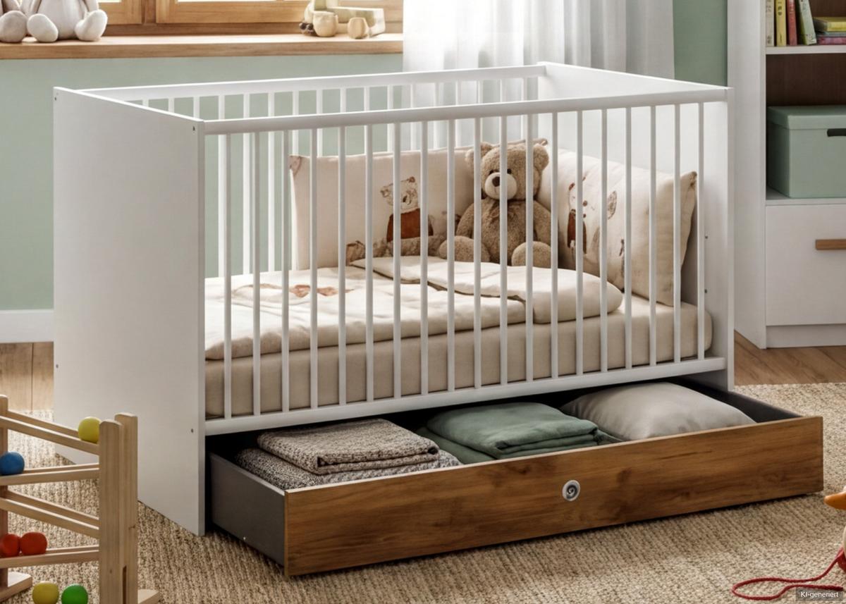 BABYBETT-BETTSCHUBKASTEN B137/H17/T71 cm, passend zum Babyzimmer Weiß & Eiche Dekor (22811,22812,22813) / 22814-02 - Weiß, Holzwerkstoff - luma-home