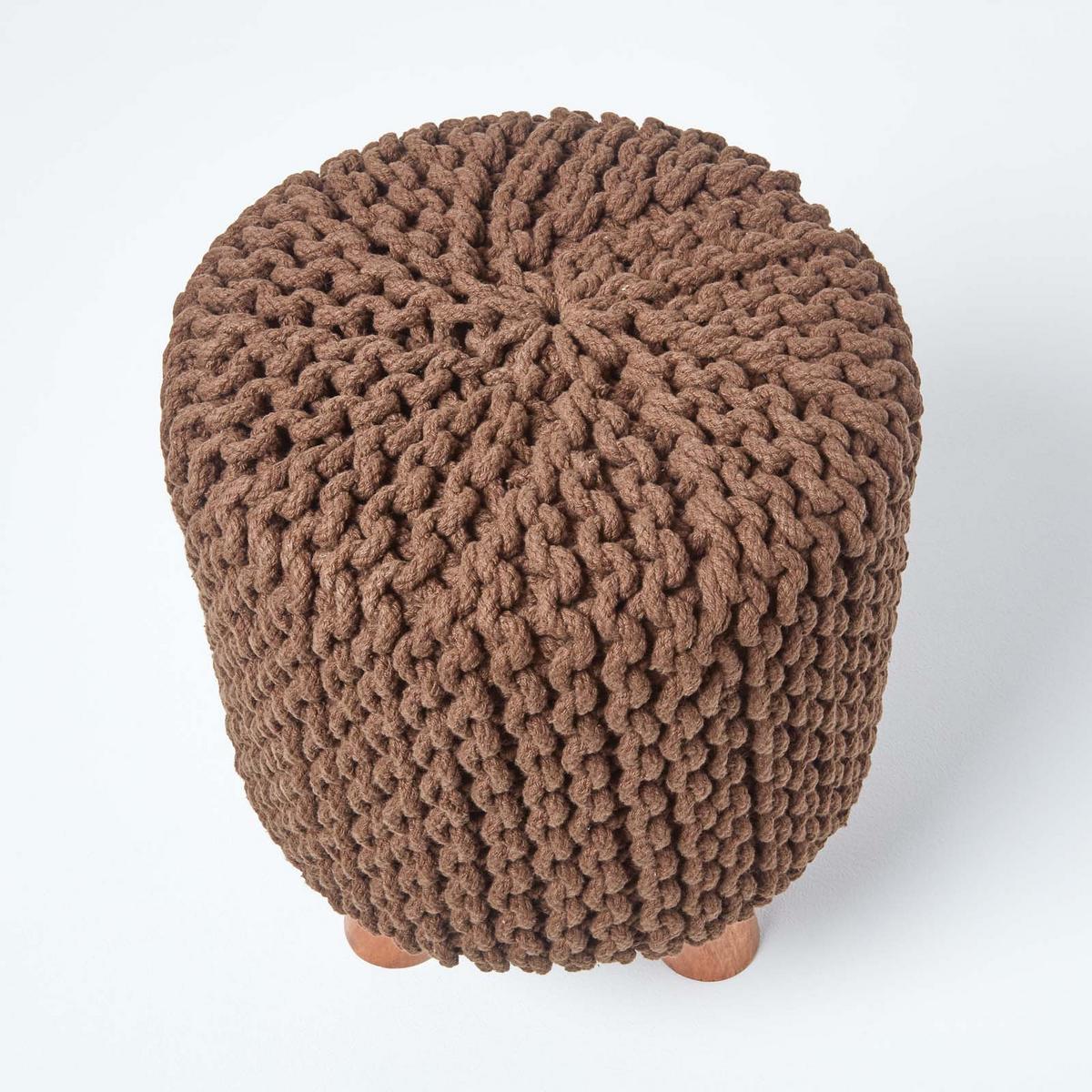 STRICK-HOCKER braun, Dreibein 32/32/42 cm - Braun, Textil (32/42/32cm) - Homescapes