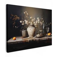 LEINWANDBILD Stilleben - Blumen - Blumenstrauß - Vase - Wein Wandbild 40x30 cm - Schwarz, Textil (40/30cm) - MuchoWow