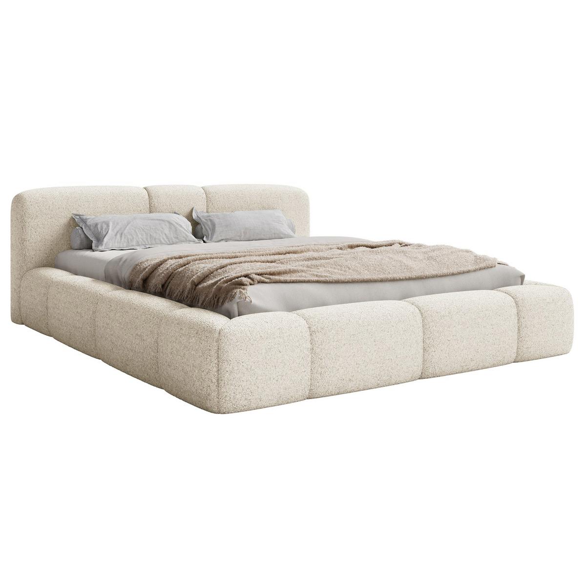 POLSTERBETT Bowia, Bettkasten Hellbeige Plüsch, 160x200 cm - Ecru/Schwarz, Textil (160/200cm) - Selsey