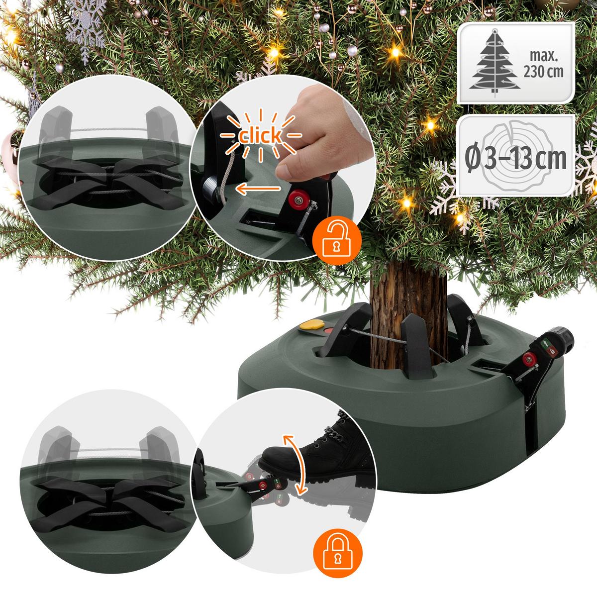 WEIHNACHTSBAUMSTÄNDER mit Wassertank Fußpedal & Einseiltechnik Christbaumständer Grün 32 cm für Bäume bis 230 cm Höhe - Grün, Kunststoff (36/14.5/32cm) - ECD-Germany