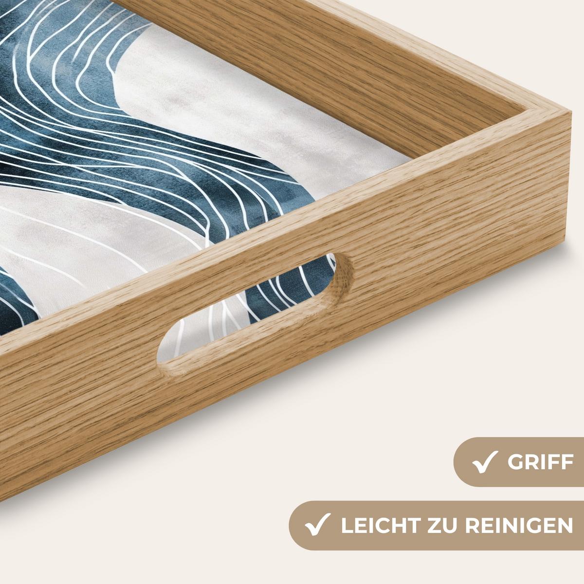 TABLETT Linien - Wellen - Abstrakt - Grau 40x30 cm - Blau, Holz (40/5/5cm) - OnlyWow