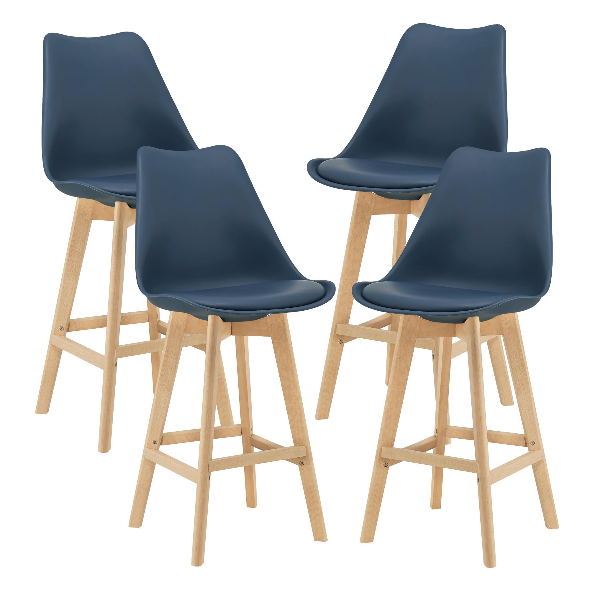 BARSTUHL Lublin 4er-Set - Dunkelblau, Leder (48/105/58cm) - [en.casa]