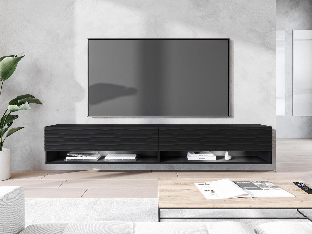 TV-LOWBOARD A180 MDF mit RGB LED Beleuchtung - Schwarz/Graphitfarben, Holzwerkstoff/Kunststoff (180/30/33cm) - MIRJAN24