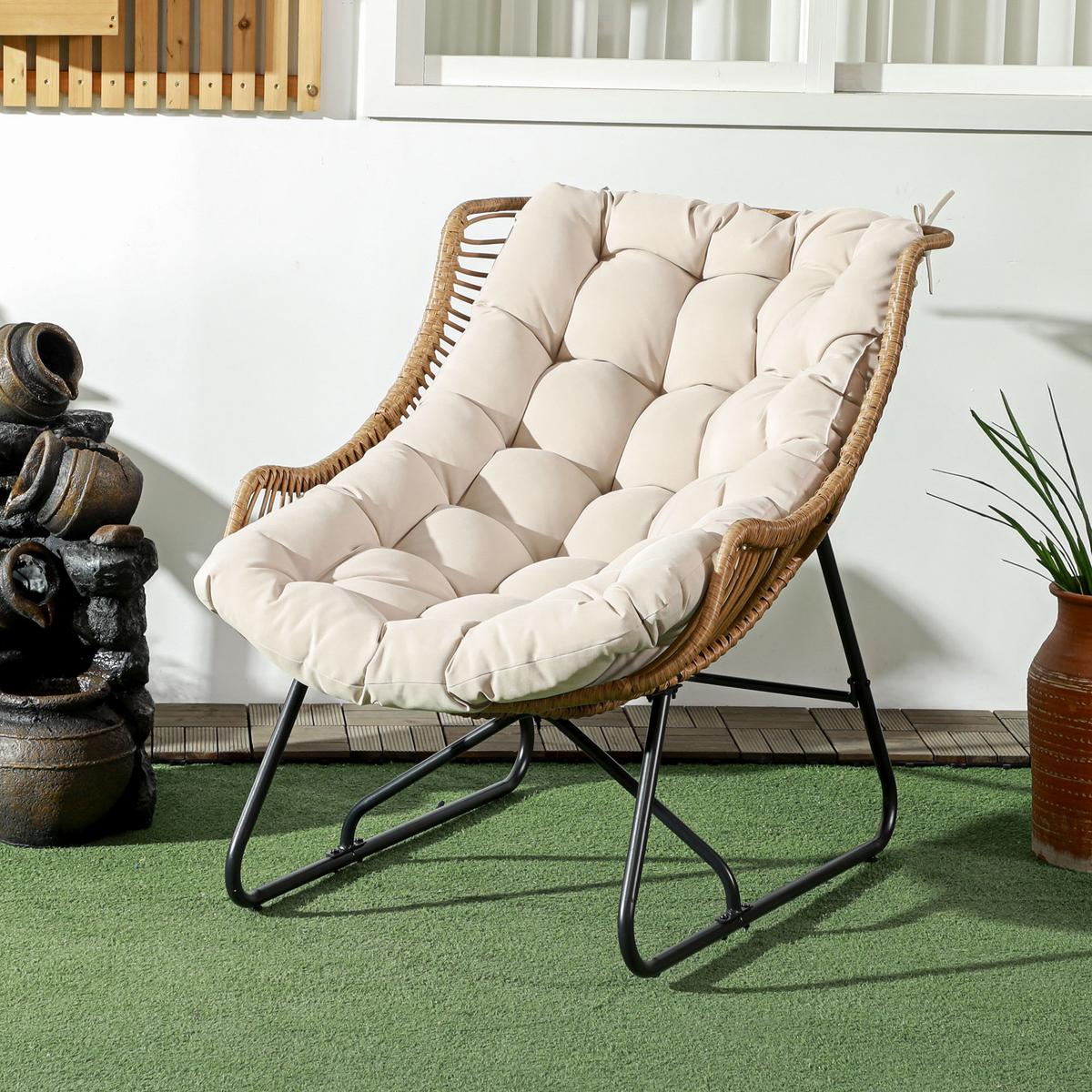 GARTENSESSEL mit dickem Sitzkissen, Stahl, Khaki, 75 x 101 x 90 cm - Braun, Kunststoff (75/90/101cm) - Outsunny