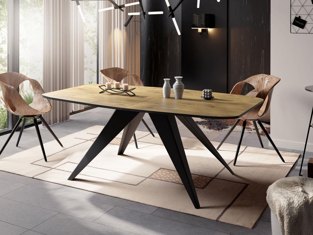 ESSTISCH Foster rechteckig ausziehbar, Lancelot Eiche 180-218/90/76 cm - Eichefarben/Schwarz, Holzwerkstoff/Metall (90/220/76cm) - WFL GROUP
