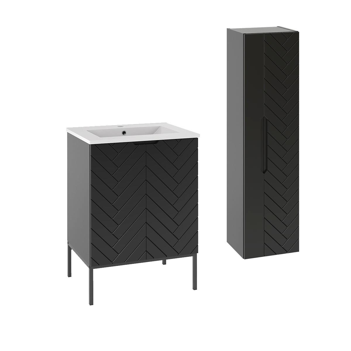 BADMÖBEL 60cm Daria 2er-Set Schwarz - Schwarz, Holzwerkstoff (60/84/45.8cm) - Petits-meubles
