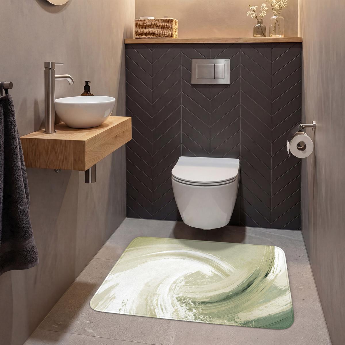 WC-VORLEGER Abstrakt - Pinselstriche - Wellen - Grün Toilettenteppich 90x60 cm - Mintgrün, Textil (90/1cm) - OnlyWow