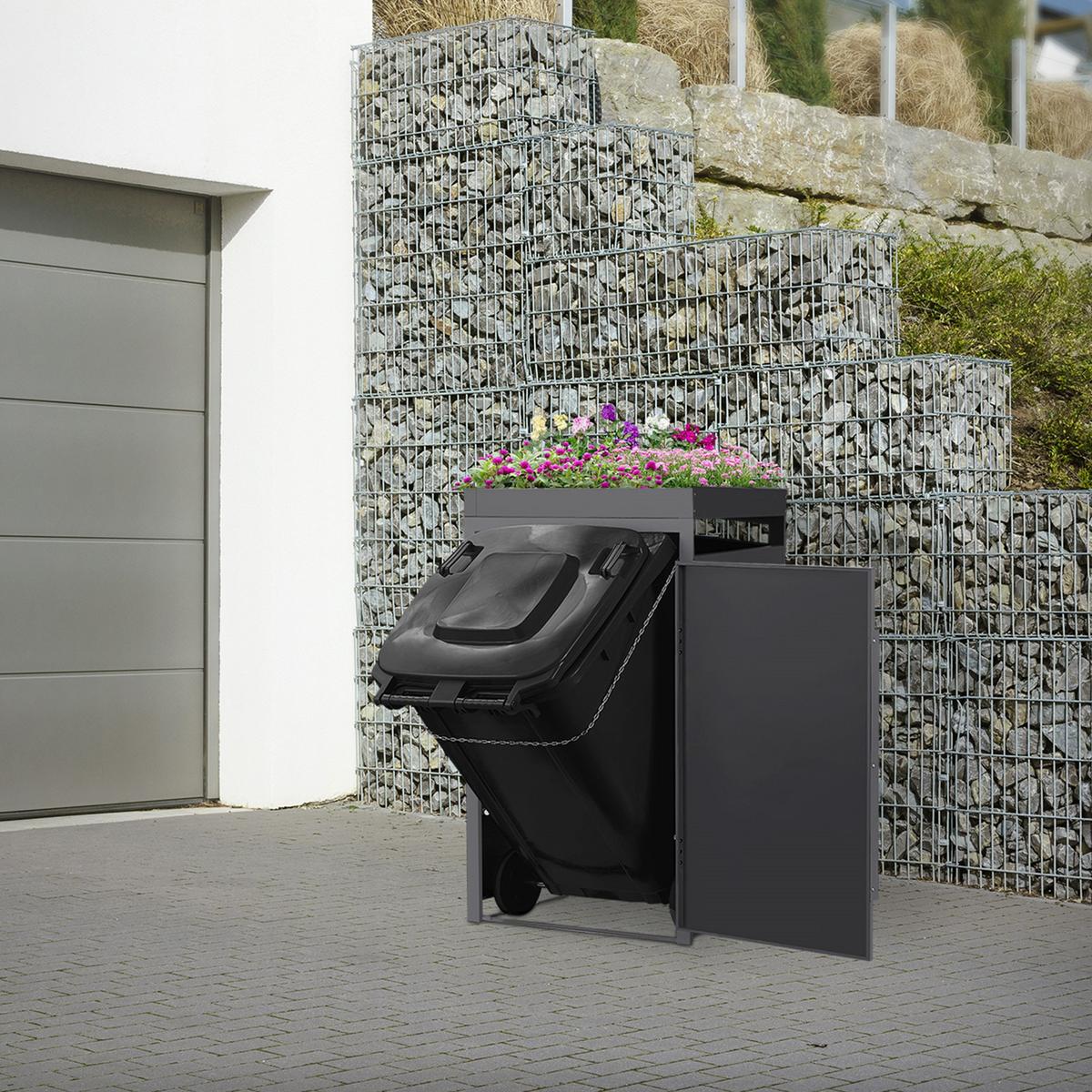 MÜLLTONNENBOX 1er mit Pflanzdach 240L Anthrazit-Eiche hell aus Stahl - Hellbraun, Metall (80/124/68cm) - ML-DESIGN