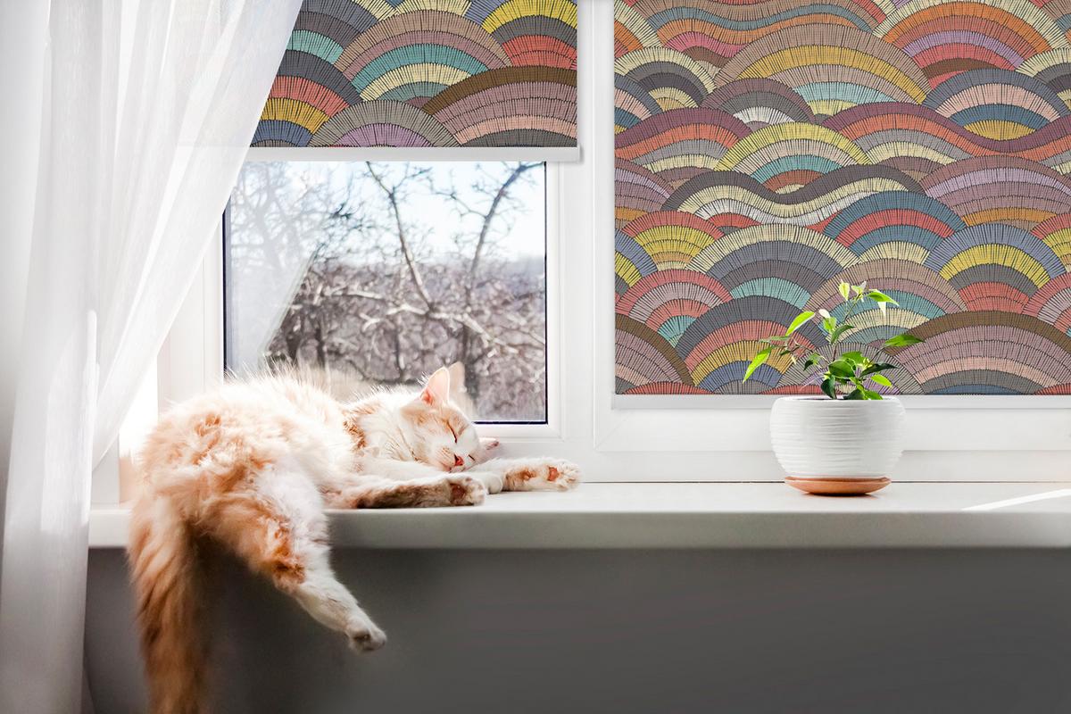 INNENROLLO - Fensterrollo - Rollo - 150x180 cm - Wellen und Halbkreise - Violett, Kunststoff (150/180/0.5cm) - TULUP