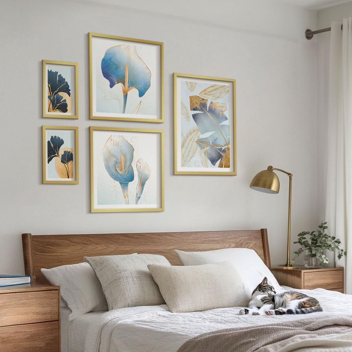 BILDER SET 5er Set - 50x50 cm & 20x30 cm & 40x60 cm Goldrahmen - Zitronenweinporträt Kahlo - Goldfarben, Kunststoff (40/60cm) - TULUP