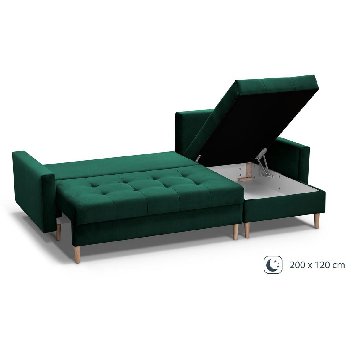 ECKSCHLAFSOFA Halant mit Bettkasten, universelle Ottomane, Veloursstoff, Dunkelgrün - Dunkelgrün, Textil (220/140cm) - Beautysofa