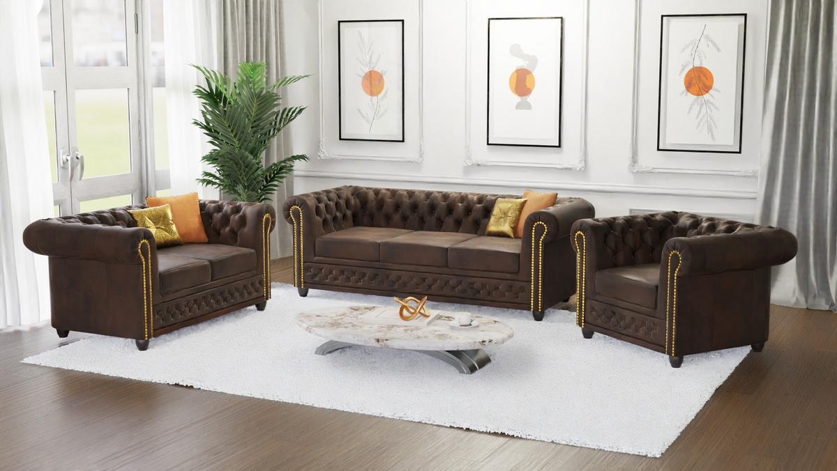 CHESTERFIELD-SESSEL Flux Dunkelbraun Microfaser Vintageoptik - Dunkelbraun/Braun, Holz/Textil (94/72/86cm) - S-Style Möbel