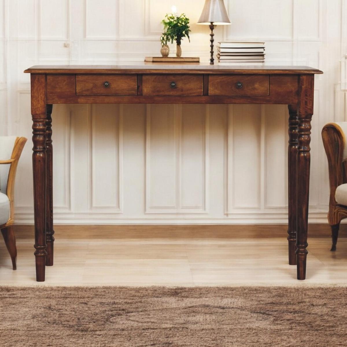 KONSOLE Gedrehte Beine Kastanie, 3 Schubladen, Dunkelbraun - Dunkelbraun/Messingfarben, Holz/Metall (35/110/80cm) - Artisan Furniture