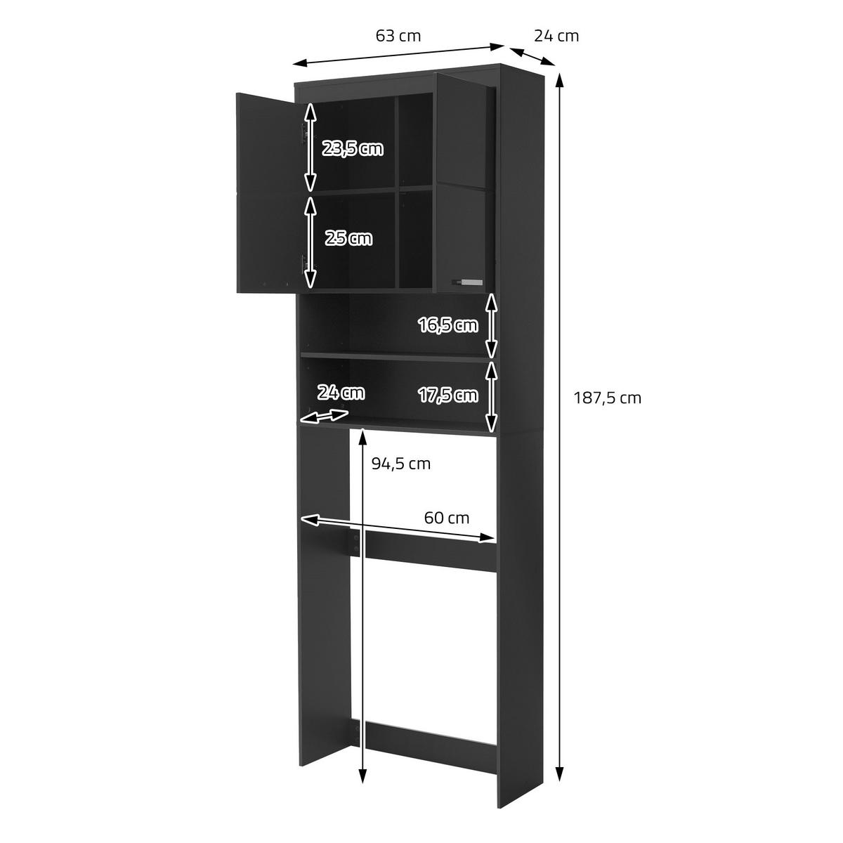 WASCHMASCHINENSCHRANK 187,5x63 cm Dunkelgrau - Grau, Holzwerkstoff (24/187.5/63cm) - ML-DESIGN