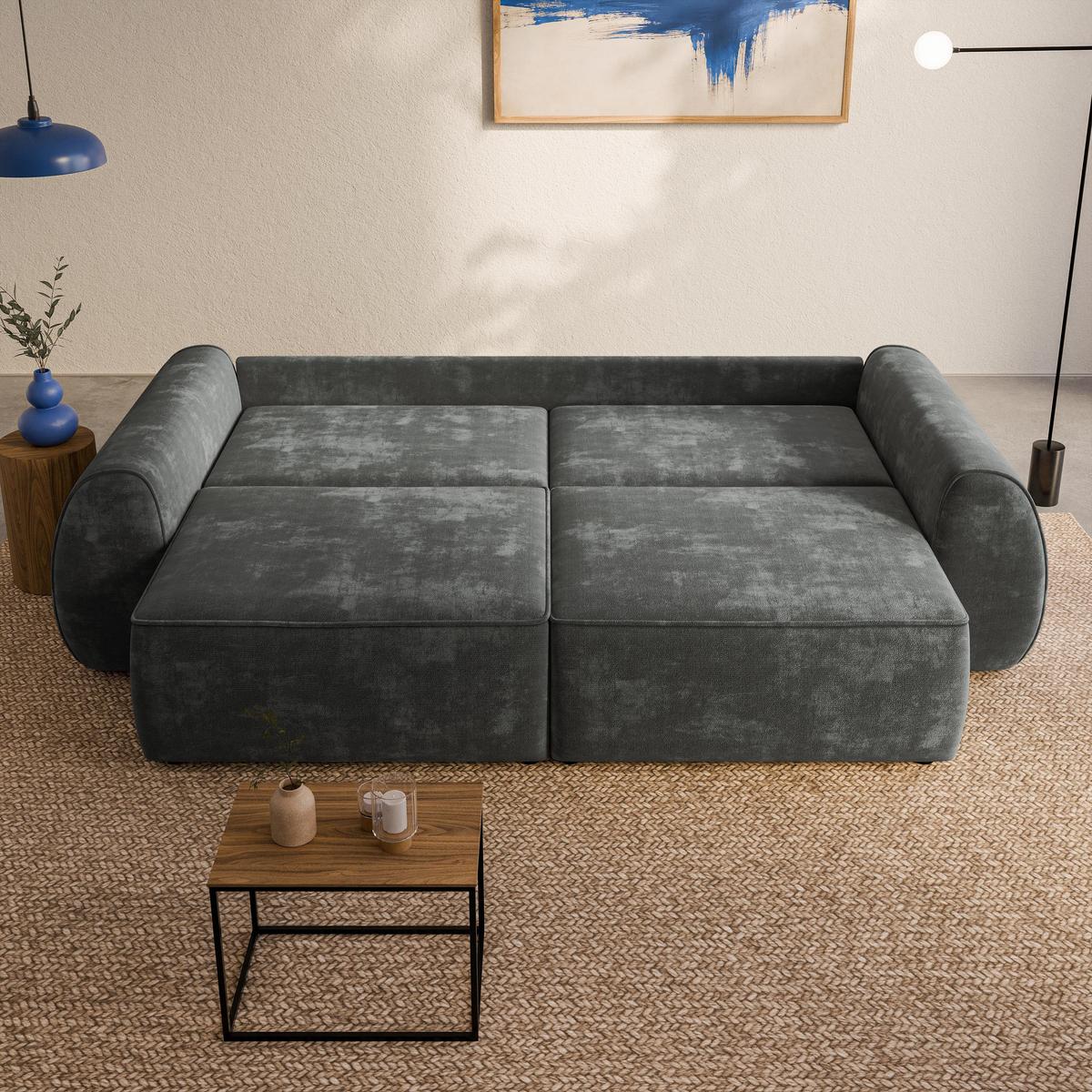 BETTSOFA ZEFEO Grau Chenille-Stoff mit Schlaffunktion - Grau, Textil (264/96/106cm) - MASSENO