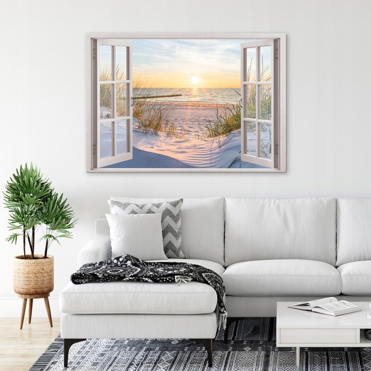 LEINWAND BILDER Strand Meer Wohnzimmer 80x60 - Multicolor, Holzwerkstoff (80/60cm) - Wallarena