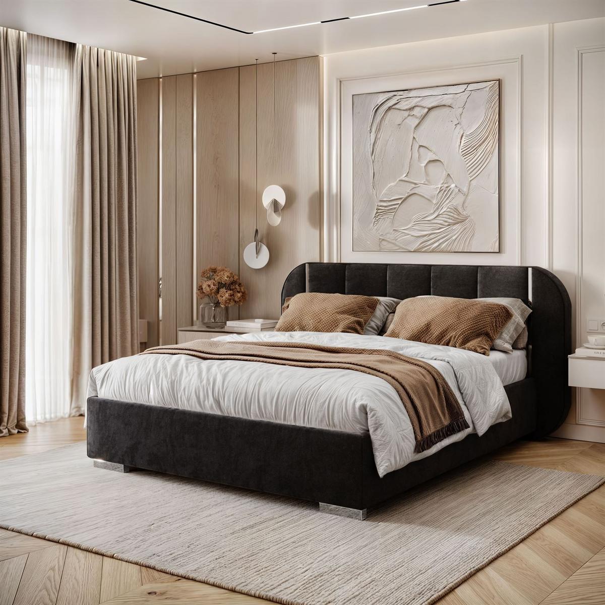 BETT AMARA SILVER 180x200 gepolstert mit Stauraum und Lattenrost, Royal Velvet 254 - Schwarz, Textil (180/200cm) - Lookway