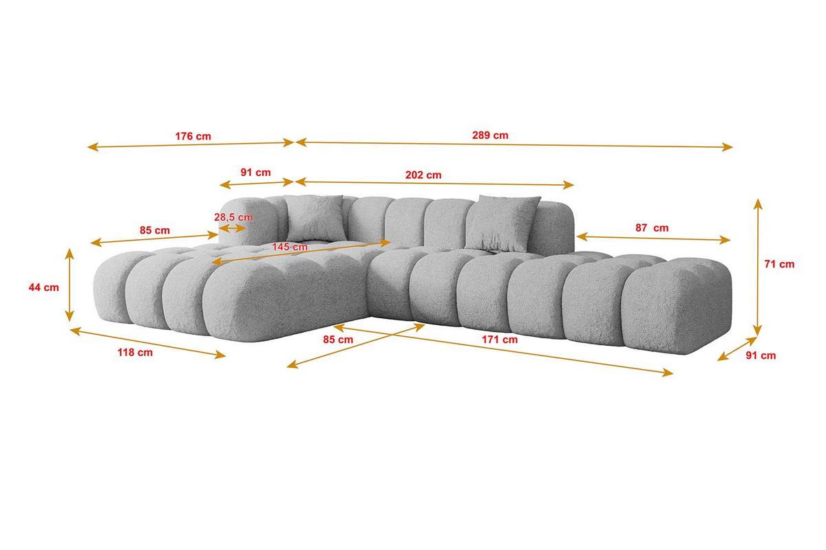 ECKSOFA Ottomane Links OLEA-L2 - 289x176x71 cm Hellgrau - Hellgrau/Schwarz, Holzwerkstoff/Kunststoff (190/309cm) - ALTDECOR