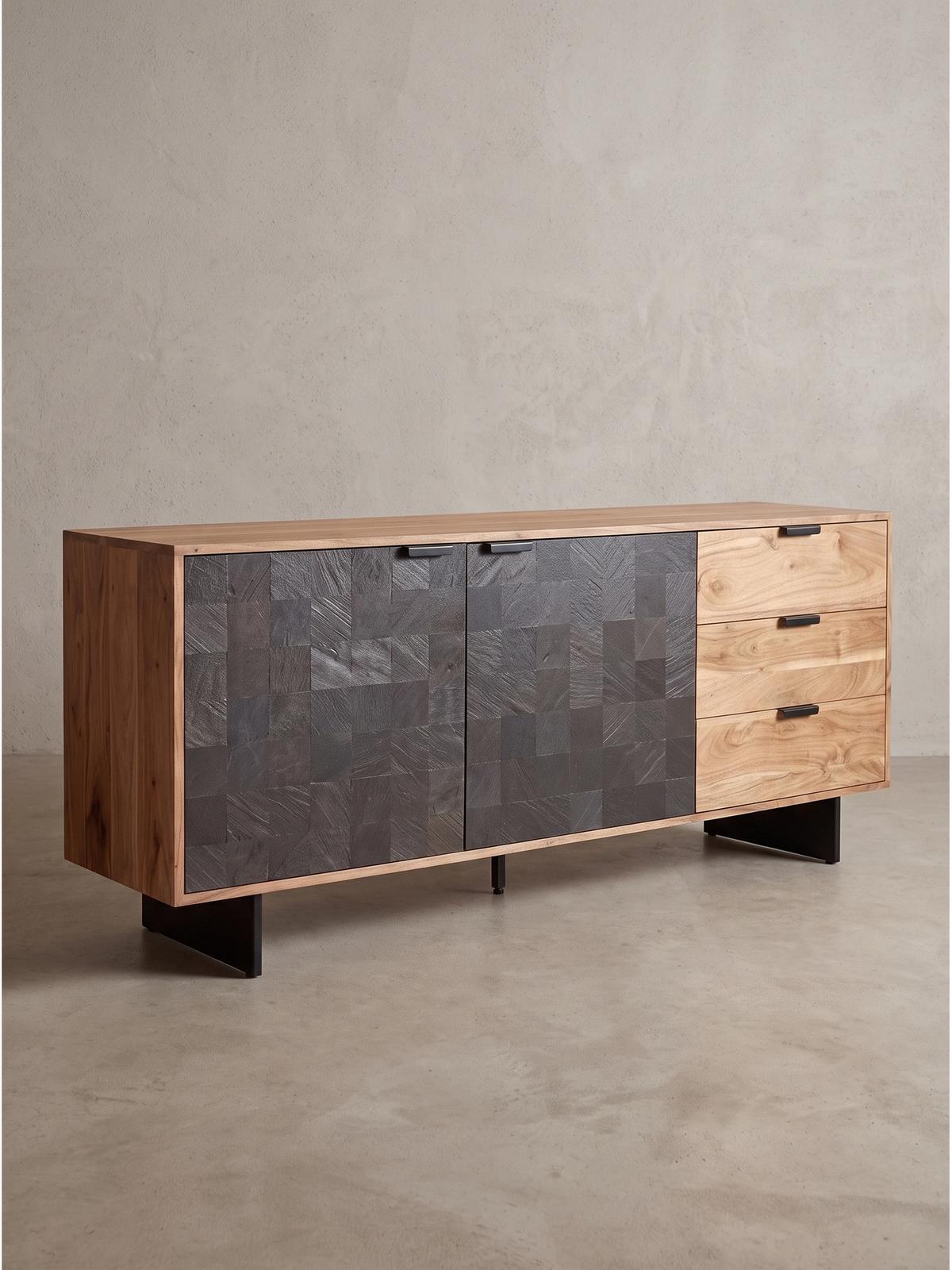 KOMMODE MONTEFALCO, Akazie Massivholz, Akazie-Schwarz, 175 x 40 x 76 cm - Schwarz/Akaziefarben, Holz/Metall (175/76/40cm) - KADIMA DESIGN