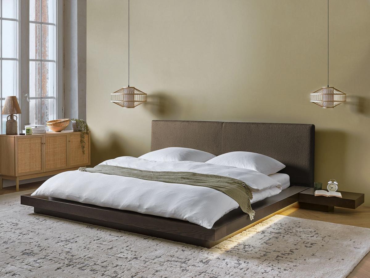BETT mit LED 180/200 cm MDF-Platte Dunkelbraun Zen - Dunkelbraun, Holz (180/200cm) - Beliani