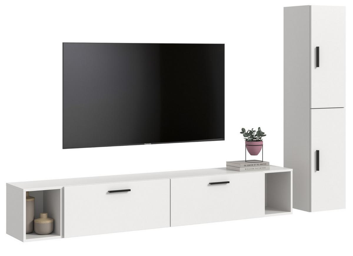 WOHNWAND weiß 249 x 184 cm, Wohnkombination hängend / stehend - Schwarz/Weiß, Holzwerkstoff/Kunststoff (249/184/34cm) - Inn.Furn