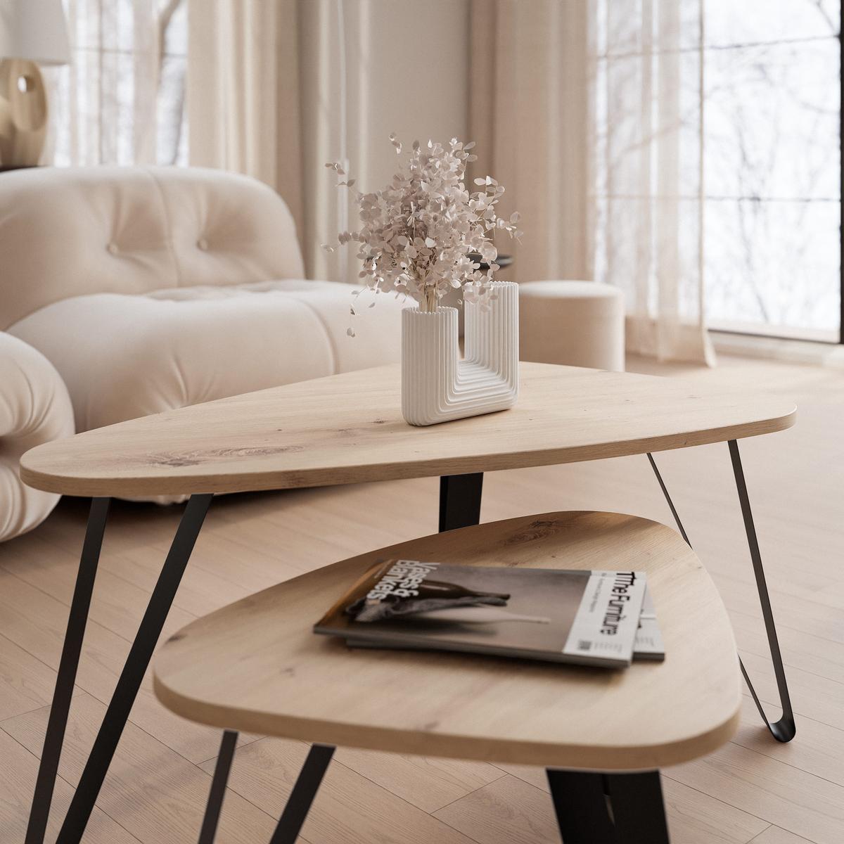 SATZTISCH NOA Stahlgestell, Freiform, Schwarz / Artisan-Eiche - Schwarz/Eiche Artisan, Holzwerkstoff/Metall (94/60/42cm) - Idohome