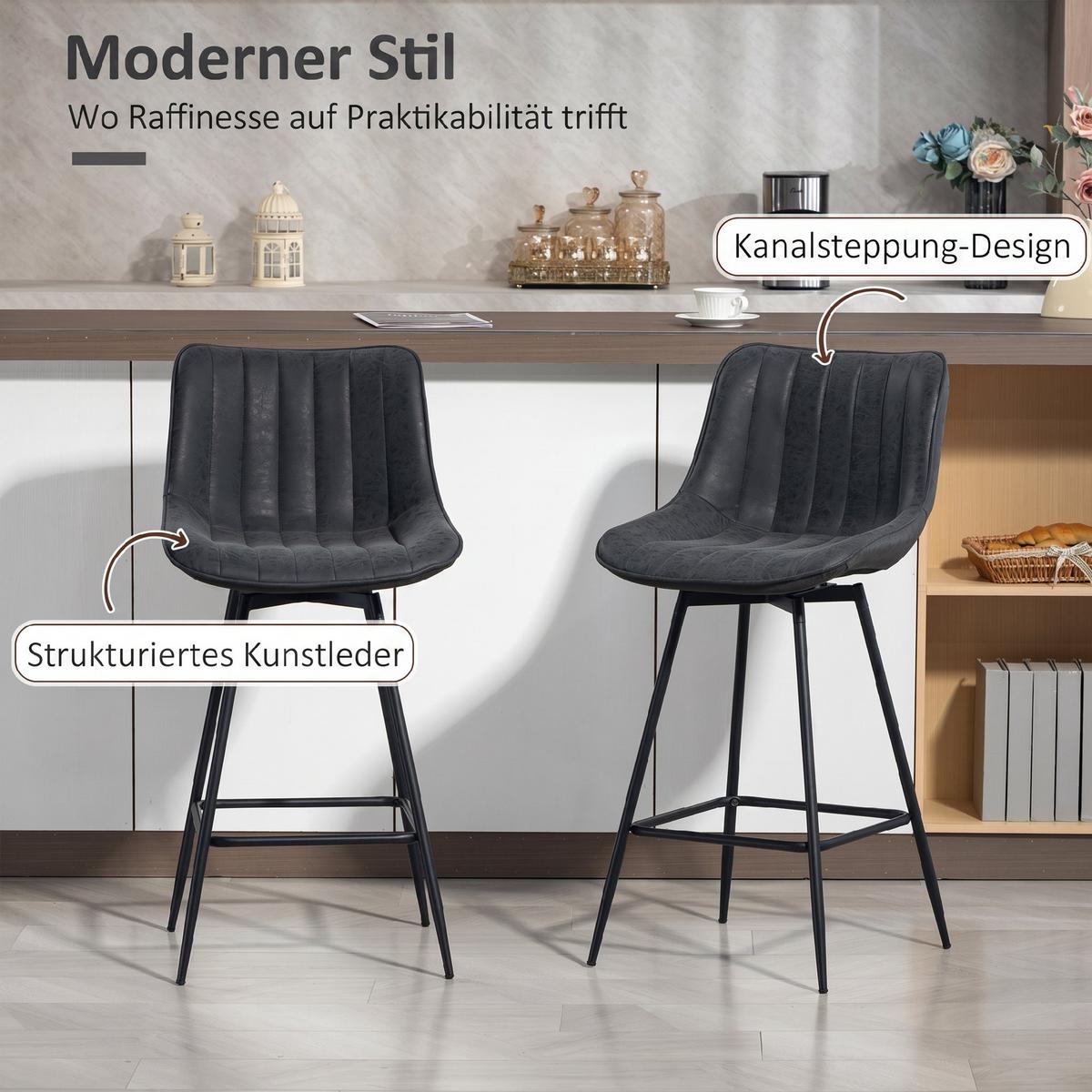 BARSTUHL 2er Set PU Schwarz - Schwarz, Kunststoff/Metall (47/97.5/54.5cm) - HOMCOM