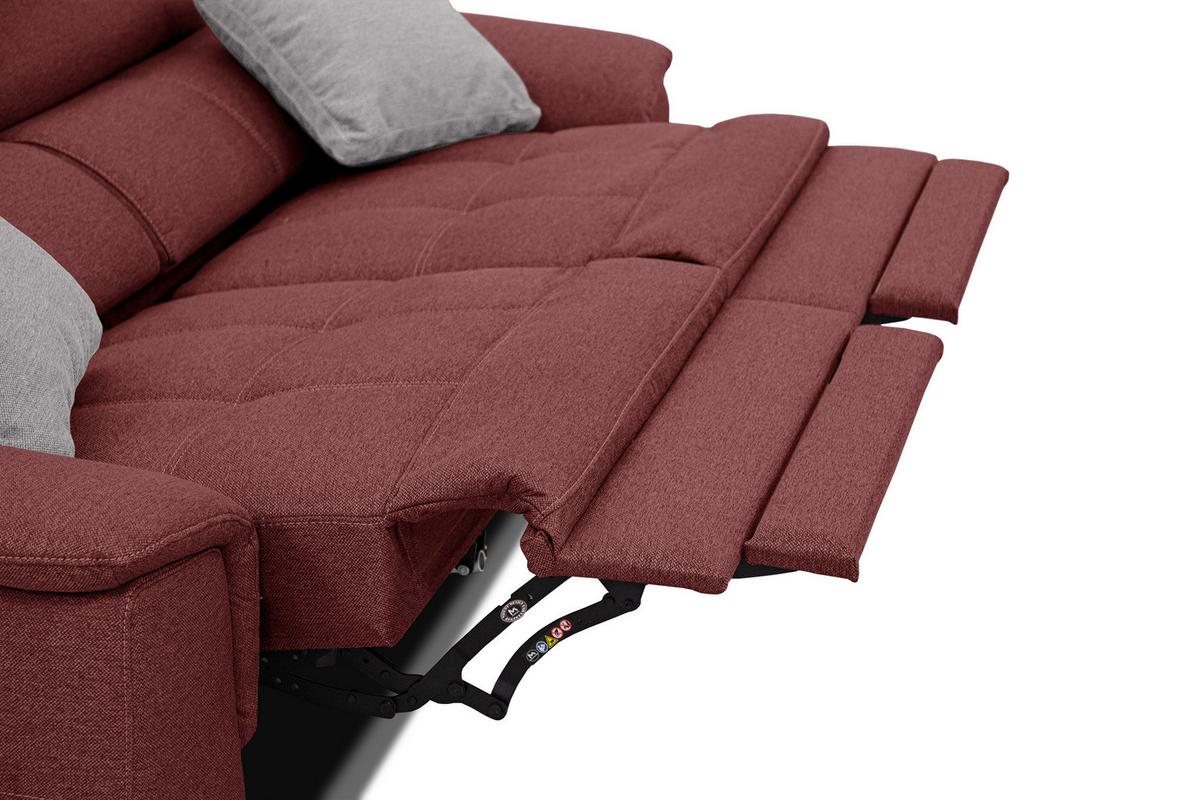 SOFA PLAUEN 3-Sitzer mit 2 Relaxfunktionen, bordeaux - Bordeaux/Silberfarben, Holzwerkstoff/Textil (214/83/105cm) - Wozimo