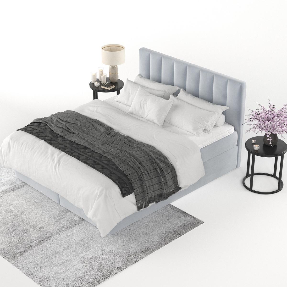 BOXBETT Lusso 180/200 cm Hellgrau im Paros Stoff - Hellgrau/Schwarz, Holz/Holzwerkstoff (180/200cm) - AltaBeds