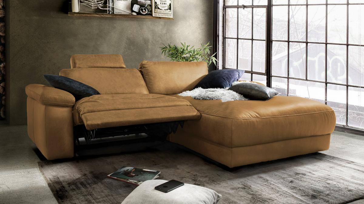 ECKSOFA MOTORISCHER RELAXFUNKTION LOLA Rotbraun Leder Relaxfunktion - Rotbraun/Cognac, Leder (233/178cm) - KAWOLA