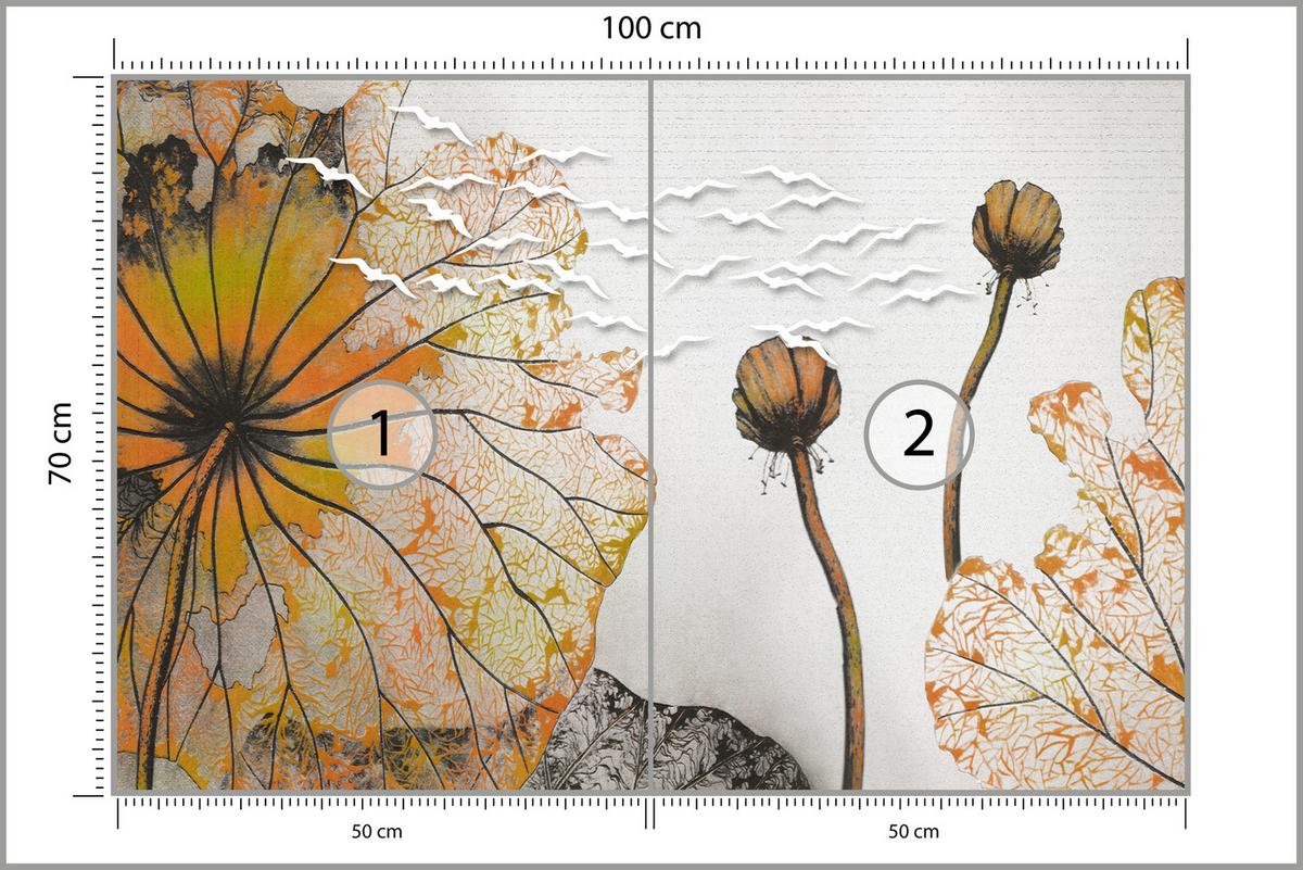 FOTOTAPETE für Esszimmer Große Abstrakte Orange Blumen Blätter 100x70 - Gelb/Orange, Papier (100/70cm) - Muralo