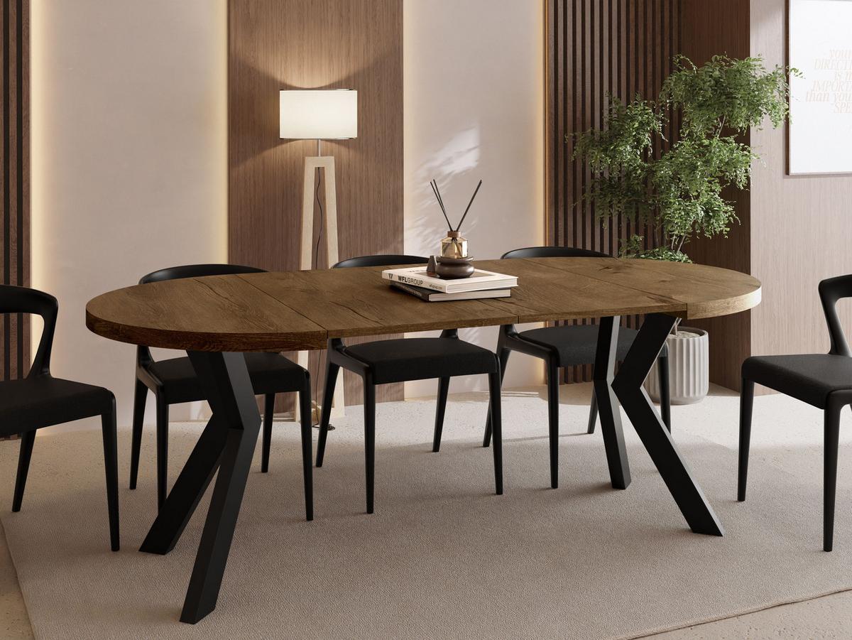 ESSTISCH Savio rund ausziehbar verlängerbar, Eiche Braun Rustikal 90-190/90/77 cm - Alteiche/Schwarz, Holz/Holzwerkstoff (90/190/77cm) - WFL GROUP