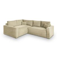 ECKSOFA ERONIS L-S Creme Velours-Stoff mit Schlaffunktion - Creme, Holz (265/194cm) - MASSENO