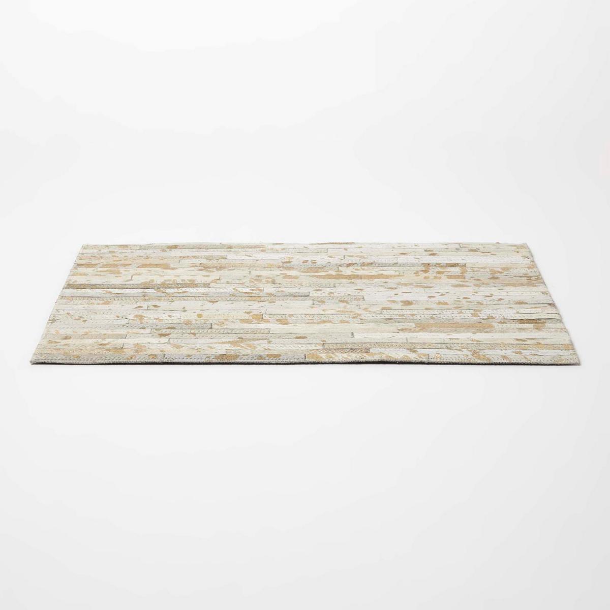 TISCHSET 4er-Set grau-gold, Patchwork-Streifen, Fell & Leder, 30/46 cm - Grau, Leder (30/46cm) - Homescapes