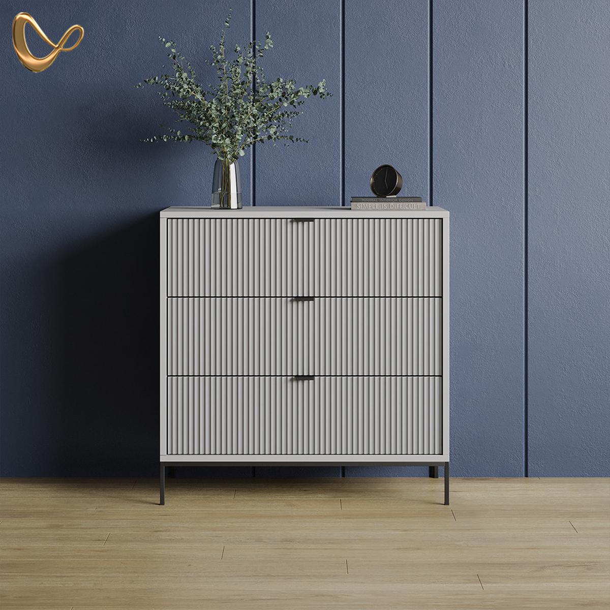 KOMMODE Aterno Grau 42 x 81.2 cm mit 3 Schubladen - Grau, Holzwerkstoff (42/81.2/80cm) - Livinity®