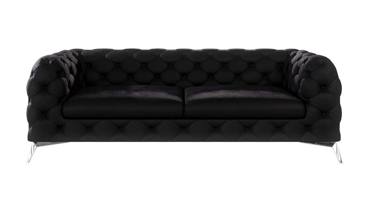 CHESTERFIELD-SOFA 3-Sitzer Laura Schwarz Samt - Silberfarben/Schwarz, Holz/Textil (225/75/100cm) - S-Style Möbel