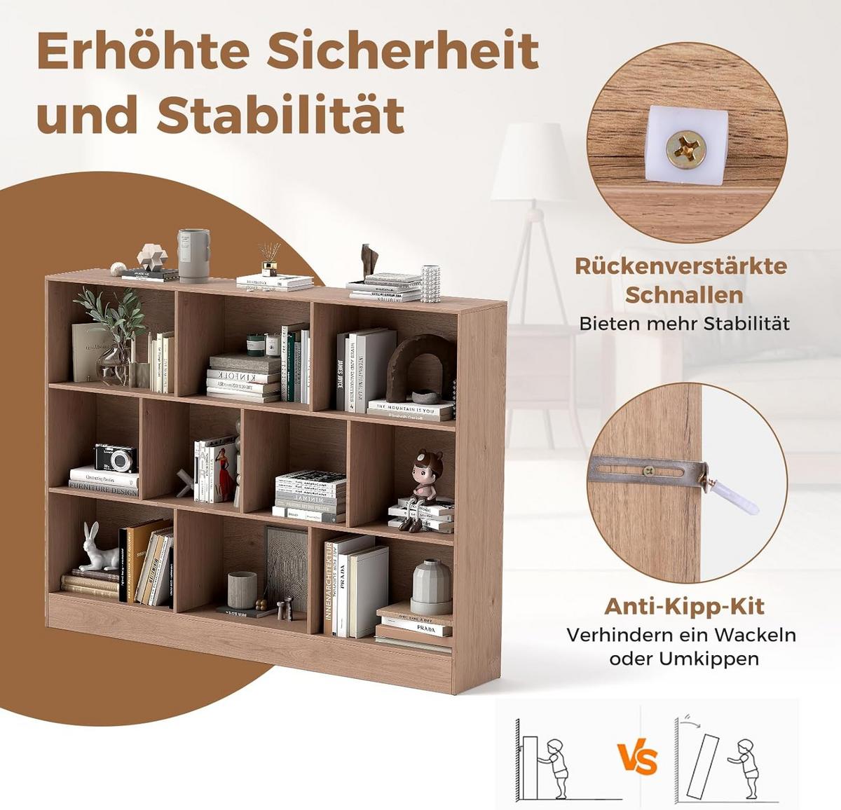 BUCHERREGAL Braun - Braun, Holz (140/104/24cm) - COSTWAY