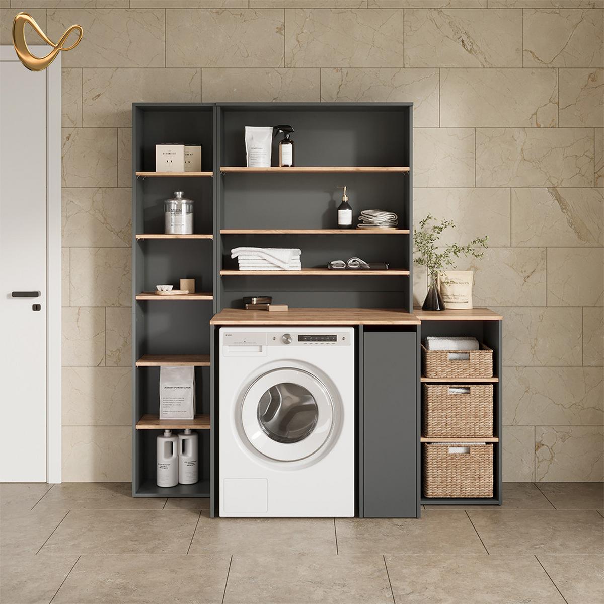 WASCHMASCHINENSCHRANK Paolina Anthrazit/Goldkraft Eiche 93.6 x 88.2 cm mit Fächern und Tür - Honigeiche/Anthrazit, Holzwerkstoff (93.6/88.2/60.3cm) - Livinity®