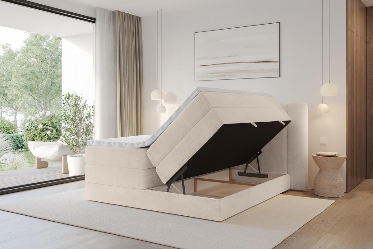 BOXSPRINGBETT mit Matratze H3/H4 - EVON KING - 180x200 cm Beige - Champagner, Holzwerkstoff (180/200cm) - ALTDECOR