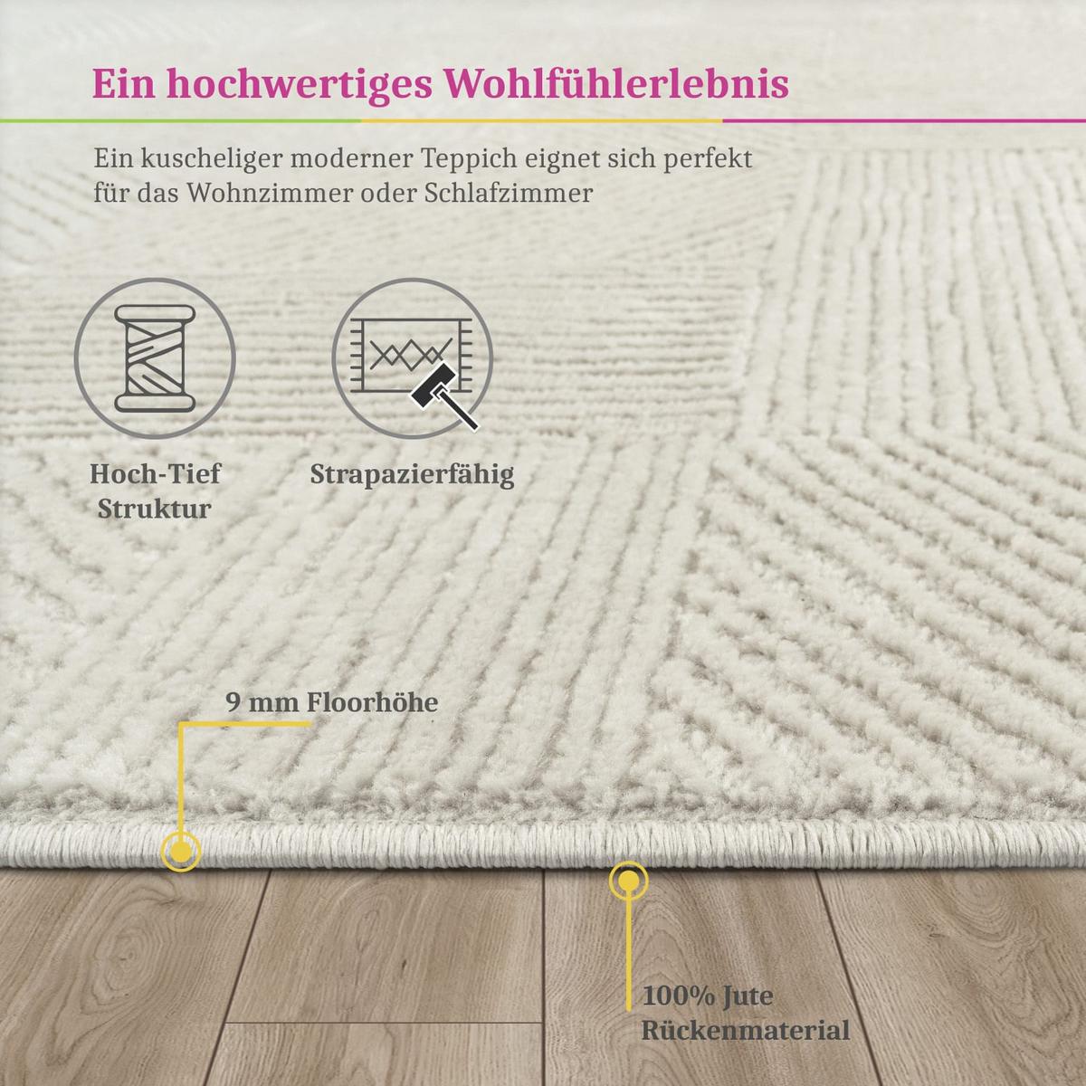 KURZFLORTEPPICH, einfarbig, aus Polypropylen, Florhöhe 9 mm, Creme, 200 x 280 cm - Creme, Textil (280/200cm) - KADIMA DESIGN