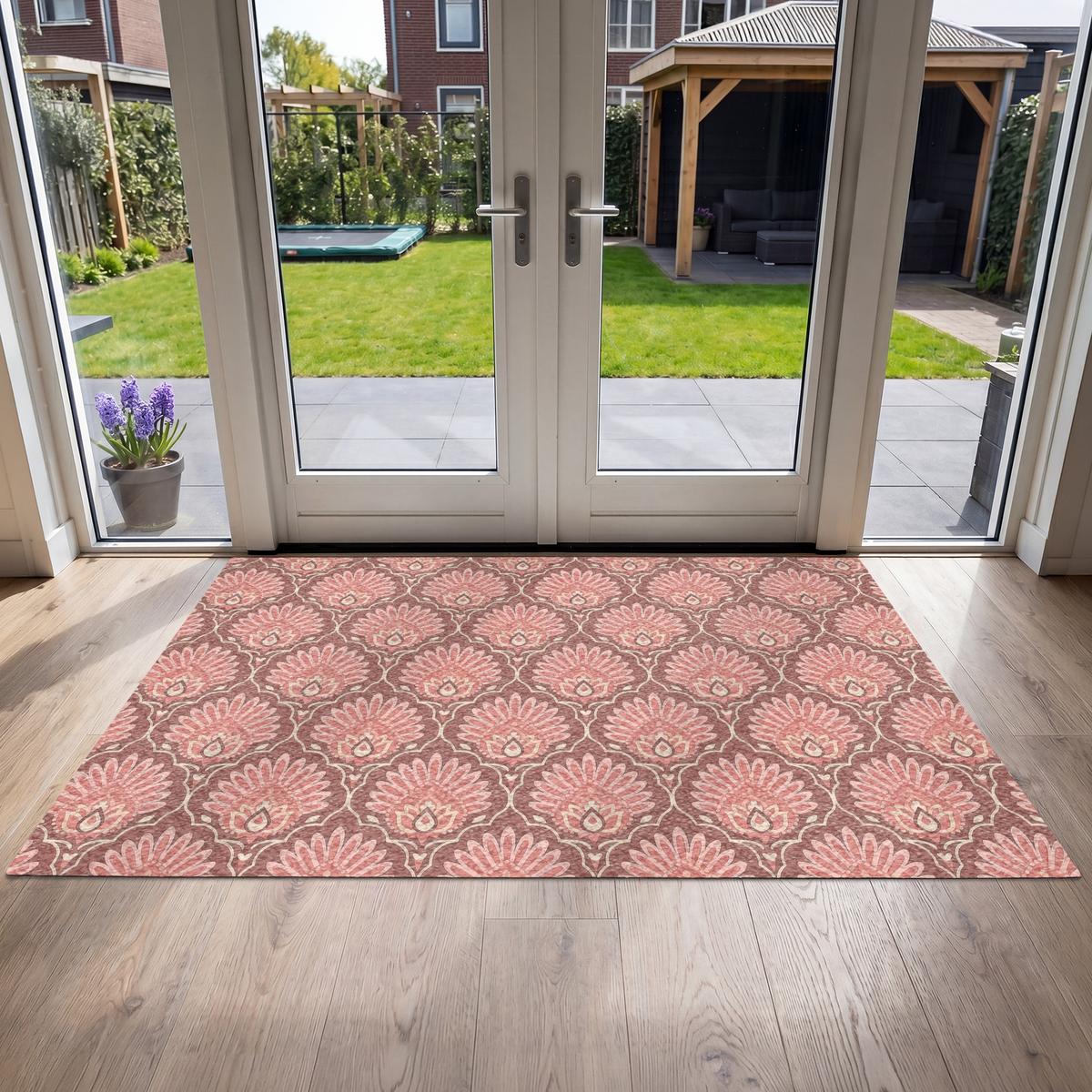 FUSSMATTE Fächermotiv - Muster - Rosa Türmatte 180x120 cm - Altrosa, Kunststoff (180/0.4cm) - MuchoWow