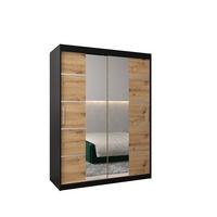 SCHWEBETÜRENSCHRANK 200/150/62 2-türig - Silberfarben/Schwarz, Holz/Kunststoff (150/200/62cm) - MÖBEL KRYSPOL