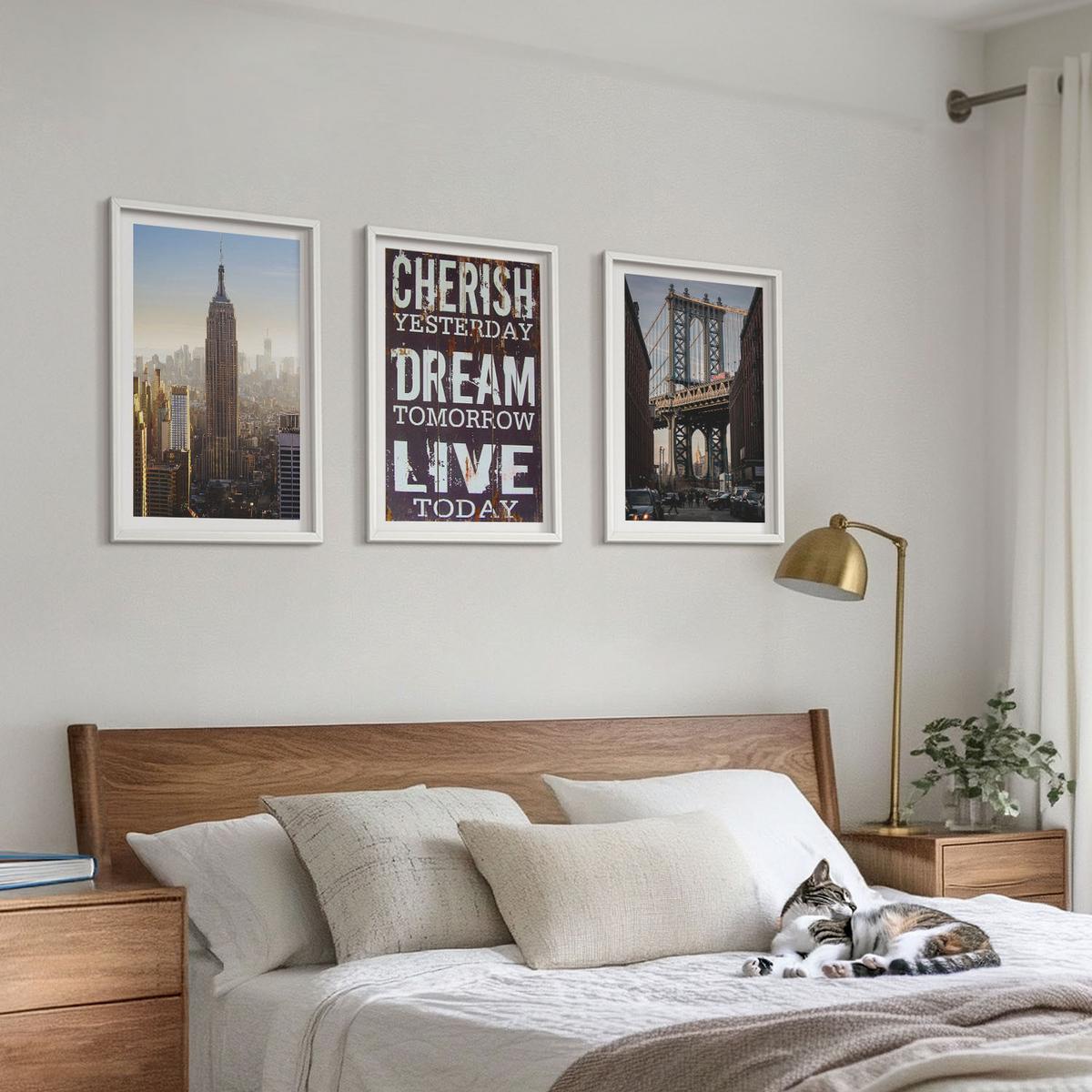 BILDER SET 3er Set - 40x60 cm Weißer Rahmen - Zitat über New Yorker Landschaften - Weiß, Kunststoff (40/60cm) - TULUP